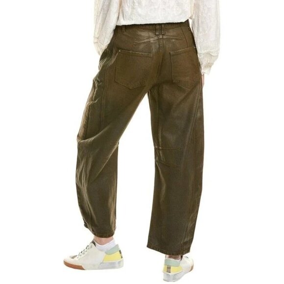 We The Free Good Luck Mid Rise Barrel Pants In Olive Green Womens Size 26 - Picture 2 of 15